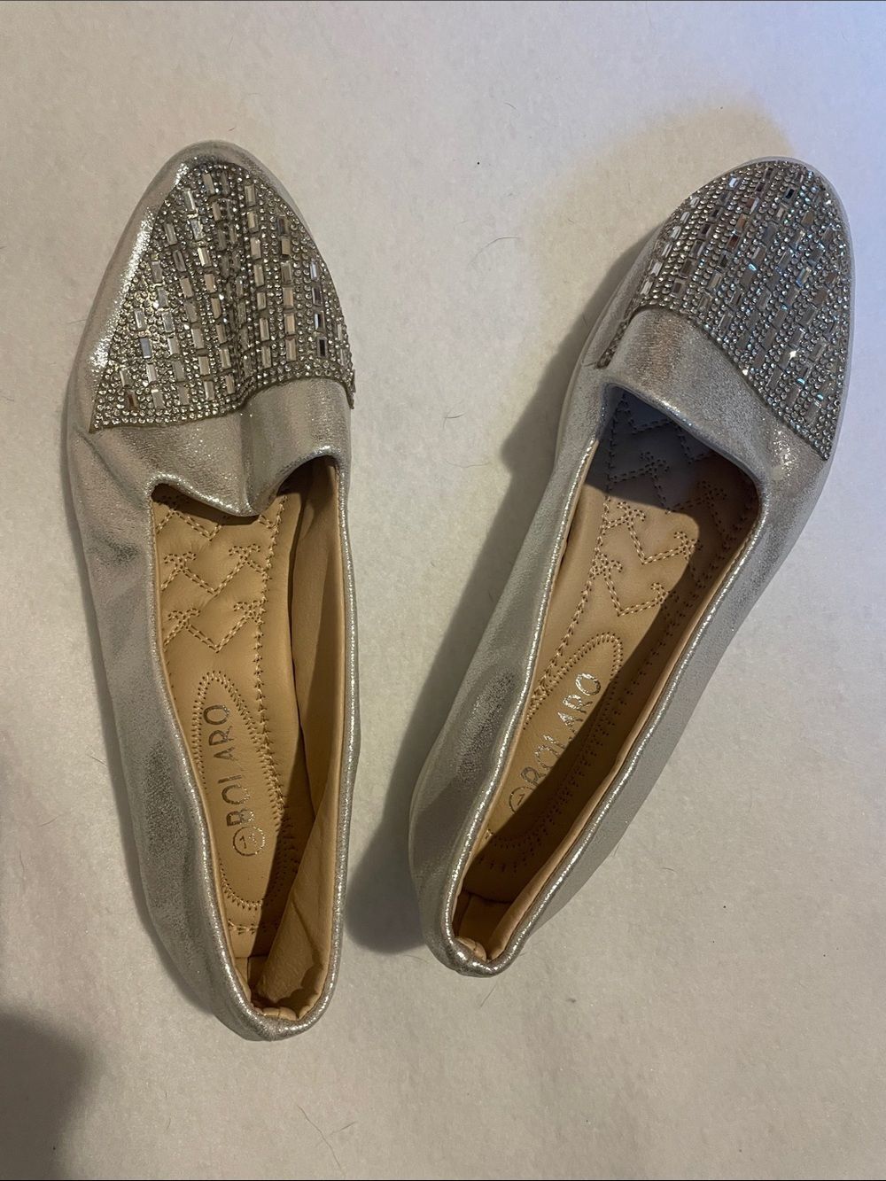 Silver Embellished Slip-On Flats by Bolaro size women’s 11